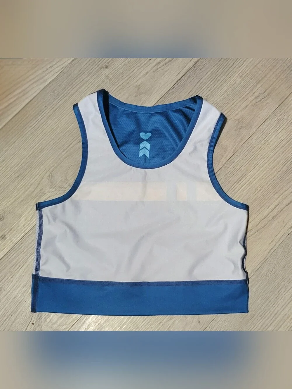Coeur Sports Run Tech Crop in Flagship Blue & Yellow Racerback Sports Bra, Small